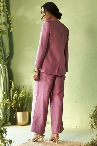 purple plain chanderi Top & Pant With Jacket