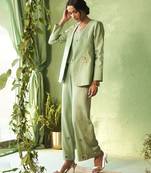 Green plain chanderi Top & Pant With Jacket