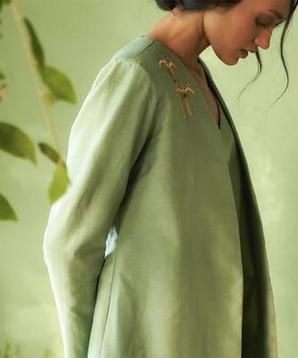 Green plain chanderi Top & Pant With Jacket 3