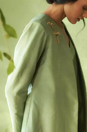 Green plain chanderi Top & Pant With Jacket