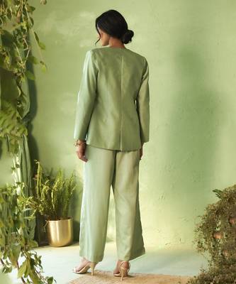 Green plain chanderi Top & Pant With Jacket 5