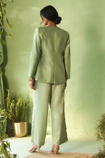 Green plain chanderi Top & Pant With Jacket