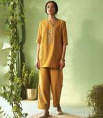 mustard plain chanderi kurta & Pant
