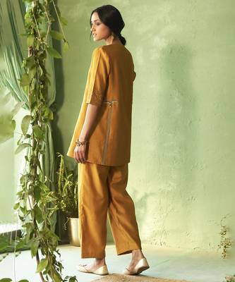 mustard plain chanderi kurta & Pant 3