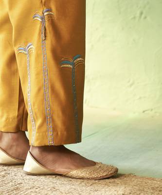 mustard plain chanderi kurta & Pant 4