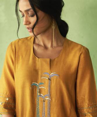 mustard plain chanderi kurta & Pant 5