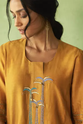 mustard plain chanderi kurta & Pant
