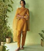 mustard plain chanderi kurta Set