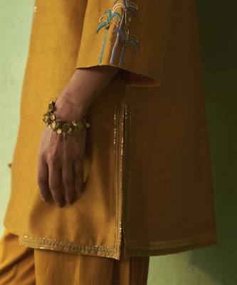 mustard plain chanderi kurta Set 2