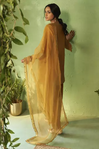 mustard plain chanderi kurta Set