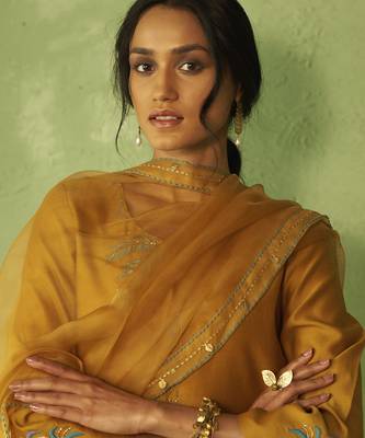 mustard plain chanderi kurta Set 5