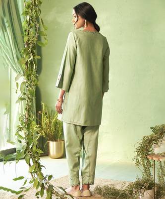 Green plain chanderi kurta Set 3