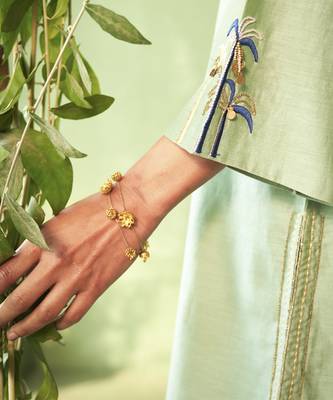Green plain chanderi kurta Set 4