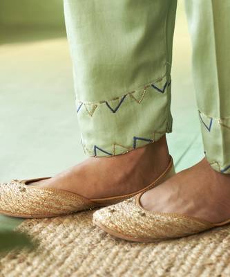 Green plain chanderi kurta Set 5