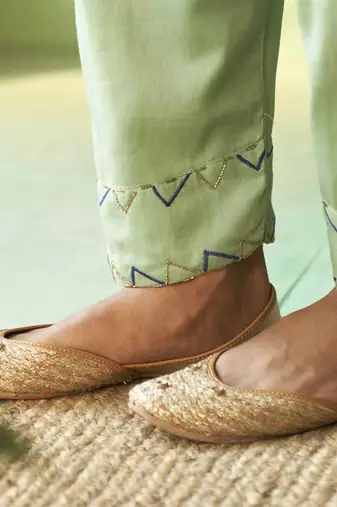 Green plain chanderi kurta Set