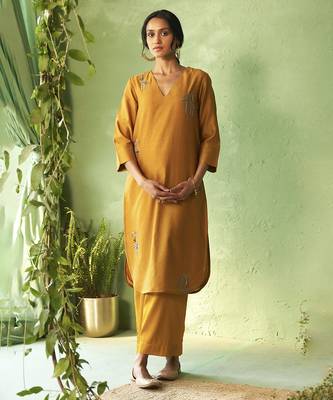 mustard plain chanderi kurta Set 1