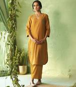 mustard plain chanderi kurta Set