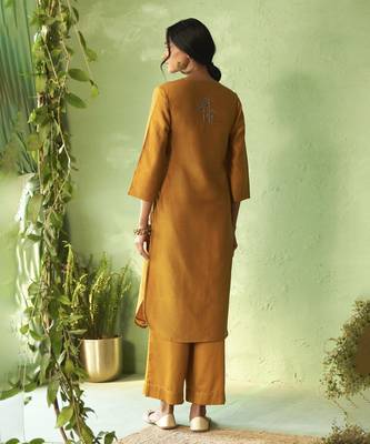 mustard plain chanderi kurta Set 2