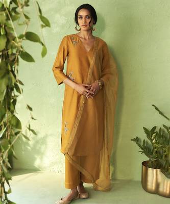 mustard plain chanderi kurta Set 4