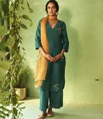 Green Embroidered Chanderi Kurta Set