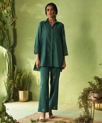 Green plain chanderi Co Ord Set 1