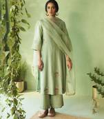 Green embroidered chanderi kurta Set