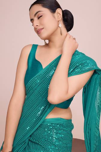 Embellished rama green color  bollywood georgette saree with unstiched blouse