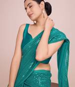Embellished rama green color  bollywood georgette saree with unstiched blouse
