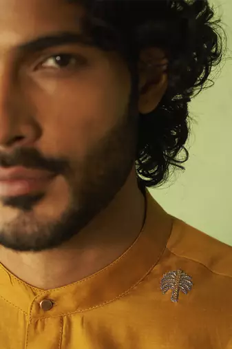 Yellow plain chanderi kurta pajama