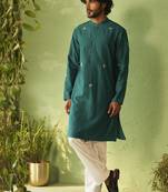 Green plain chanderi kurta pajama