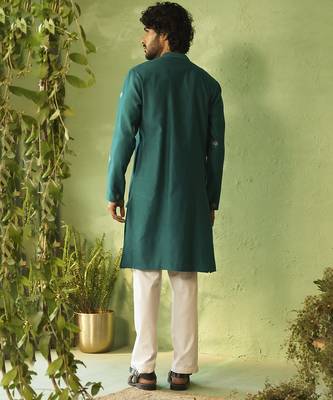 Green plain chanderi kurta pajama 2