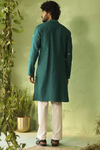 Green plain chanderi kurta pajama