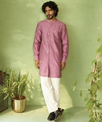 Purple plain chanderi kurta pajama 1