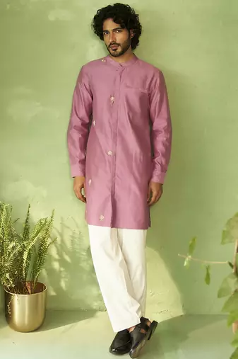 Purple plain chanderi kurta pajama