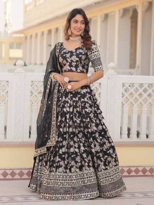 Black sequin and zari embroidered Dola Silk Jacquard lehenga choli 2