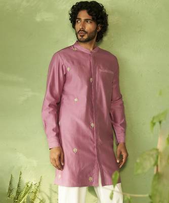 Purple plain chanderi kurta pajama 2
