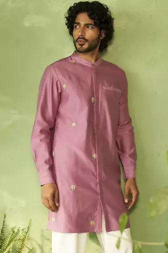 Purple plain chanderi kurta pajama