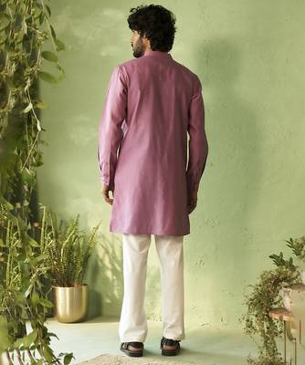 Purple plain chanderi kurta pajama 3