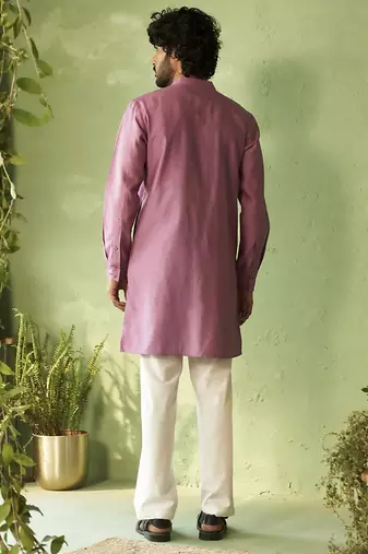 Purple plain chanderi kurta pajama