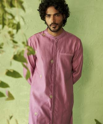 Purple plain chanderi kurta pajama 4