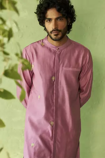 Purple plain chanderi kurta pajama