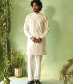 White plain chanderi kurta pajama