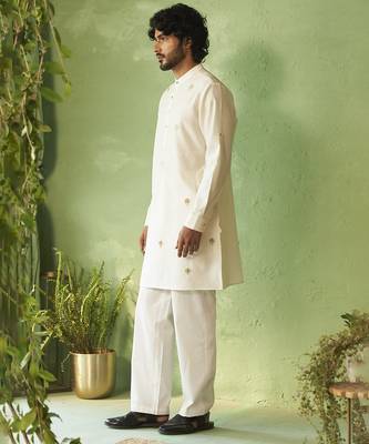 White plain chanderi kurta pajama 2