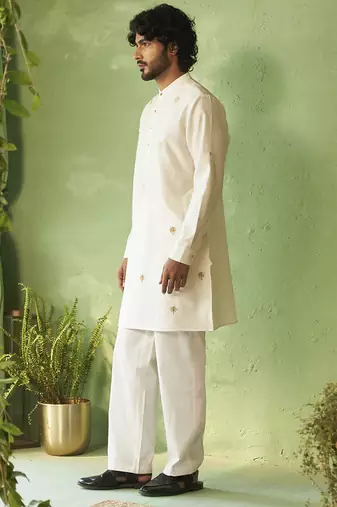 White plain chanderi kurta pajama