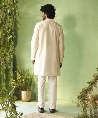 White plain chanderi kurta pajama 3