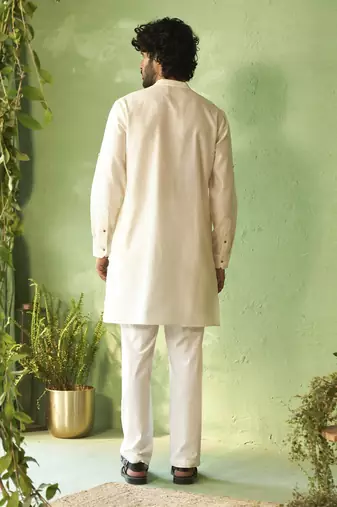 White plain chanderi kurta pajama