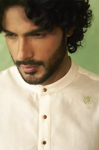 White plain chanderi kurta pajama