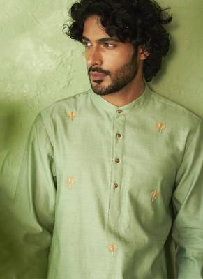 Green plain chanderi kurta pajama 2