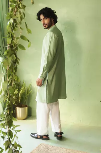 Green plain chanderi kurta pajama