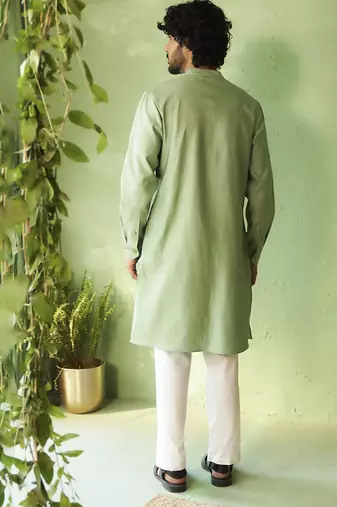 Green plain chanderi kurta pajama